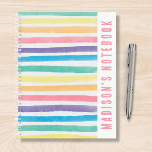 Carnet Aquarelle Rainbow Stripes Nom personnalisé