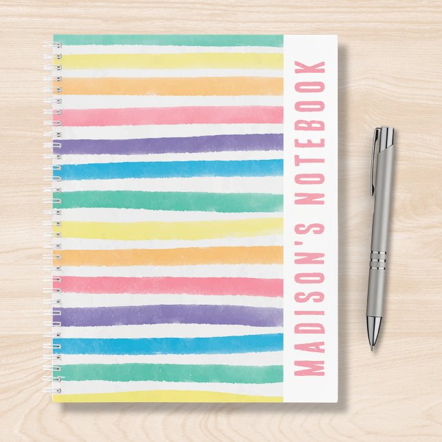 Carnet Aquarelle Rainbow Stripes Nom personnalisé (Créateur téléchargé)