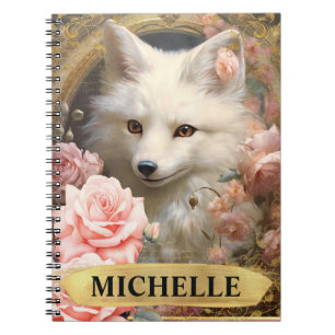 Carnet Aquarelle Renard Blanc Vintage et Roses Roses