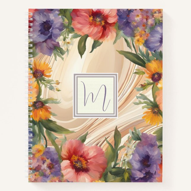 Carnet Aquarelle riche Bordure florale Couverture rigide (Devant)