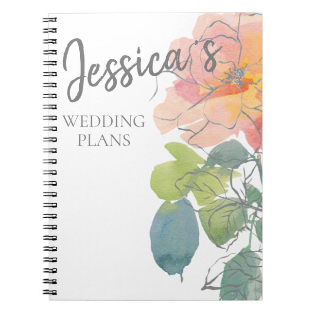 Carnet Aquarelle rose corail Plans Mariages floraux (Devant)