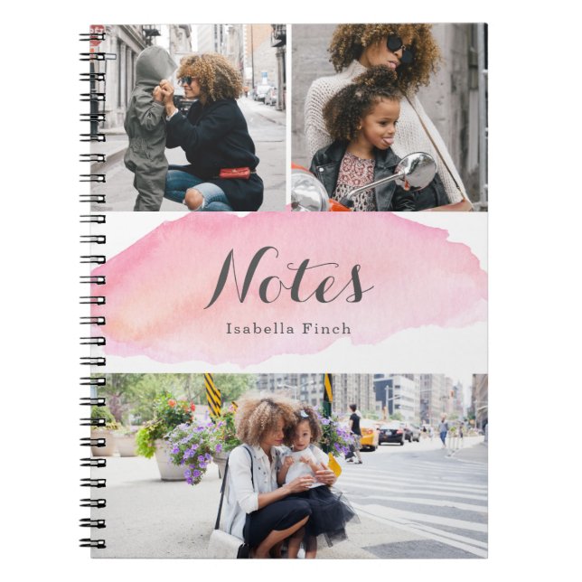 Carnet Aquarelle rose de 3 photos (Devant)