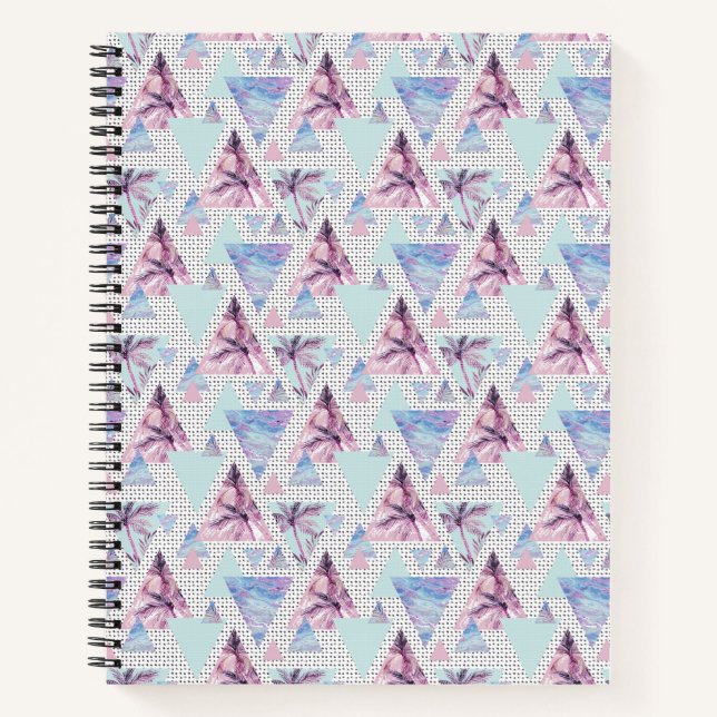Carnet Aquarelle rose et bleu Motif de palmier (Devant)