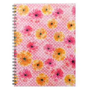 Carnet Aquarelle rose et jaune gerbera fleurs motif