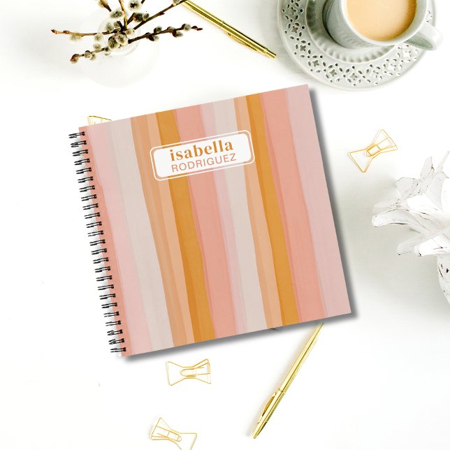 Carnet Aquarelle rose et or Abstraite rayée personnalisée (Personalized Striped Notebook)