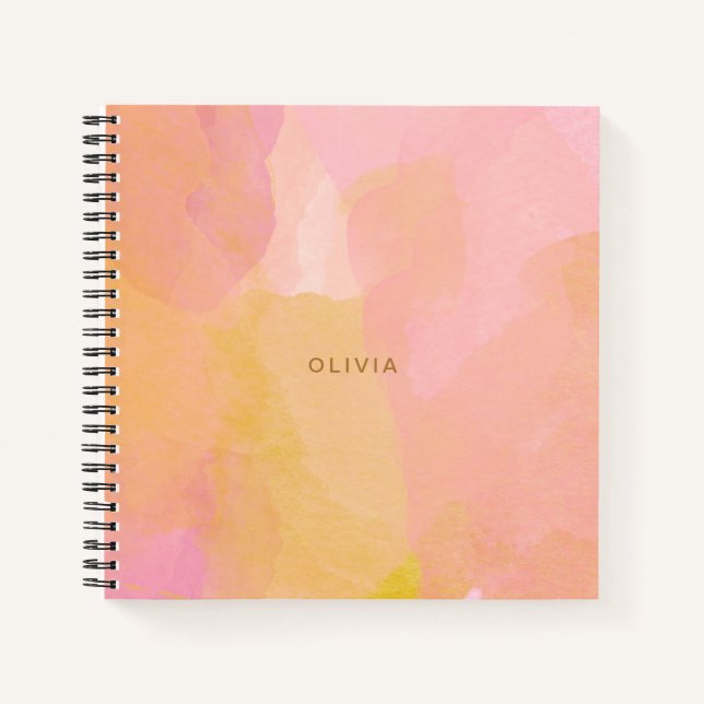 Carnet Aquarelle rose et or Peinture Abstraite (Devant)