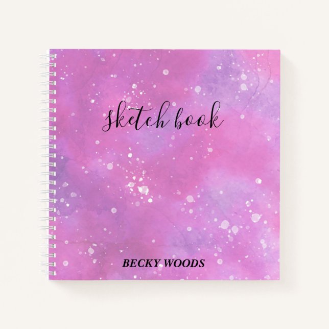 Carnet Aquarelle rose et violet-blanc Esquisse (Devant)