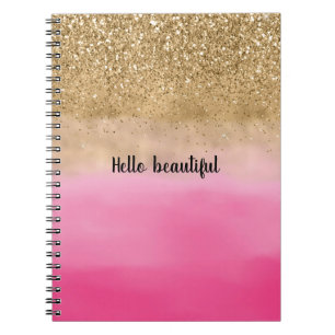Carnet Aquarelle rose fille Parties scintillant or Glitz 