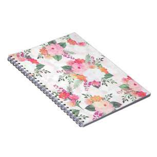 Carnet Aquarelle rose Fleurs Design blanc