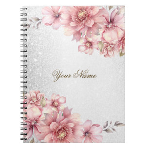 Carnet Aquarelle rose Fleurs Parties scintillant brillant