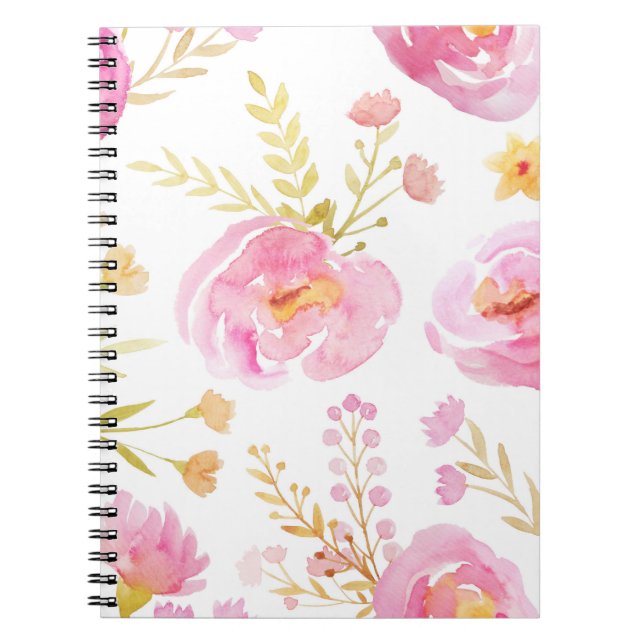 Carnet Aquarelle rose Floral (Devant)