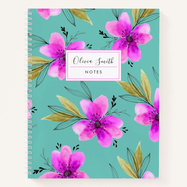 Carnet Aquarelle rose florale (Devant)