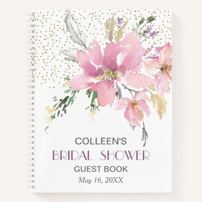 Carnet Aquarelle rose Lavender Floral Douche Invité (Devant)