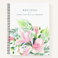 Aquarelle rose Magnolia Fleur Nom personnalisé Rec