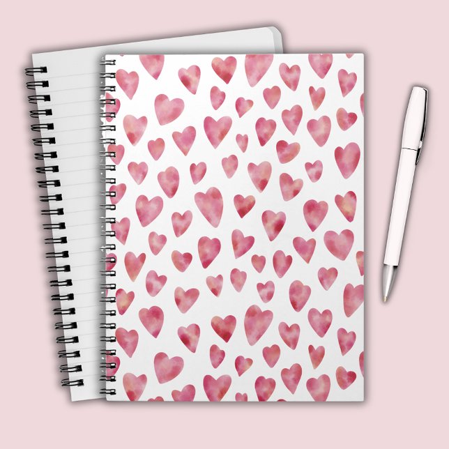 Carnet Aquarelle rose mignonne Motif de coeur (Pink watercolor love heart notebook)