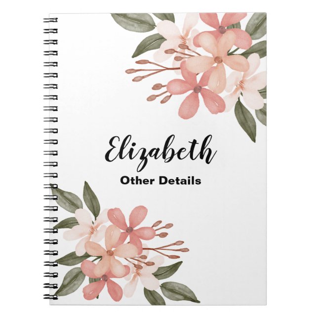 Carnet Aquarelle rose pâle Botanique Personnalisé (Devant)