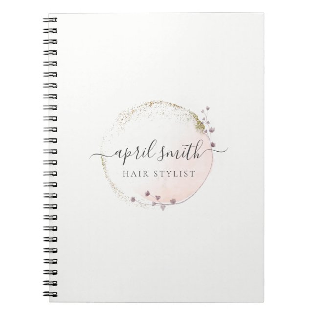 Carnet Aquarelle rose pâle Or Cercle Floral (Devant)