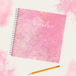 Carnet Aquarelle rose personnalisée Glitterie moderne