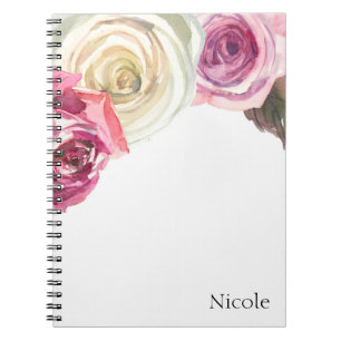 Carnet Aquarelle Rose rose et blanc Chic crème florale