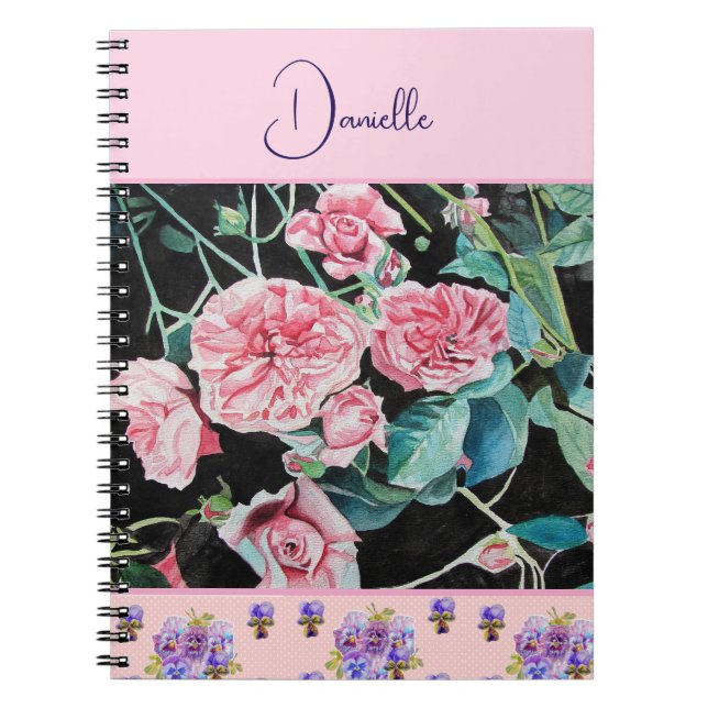 Carnet Aquarelle rose Rose personnalisable (Devant)