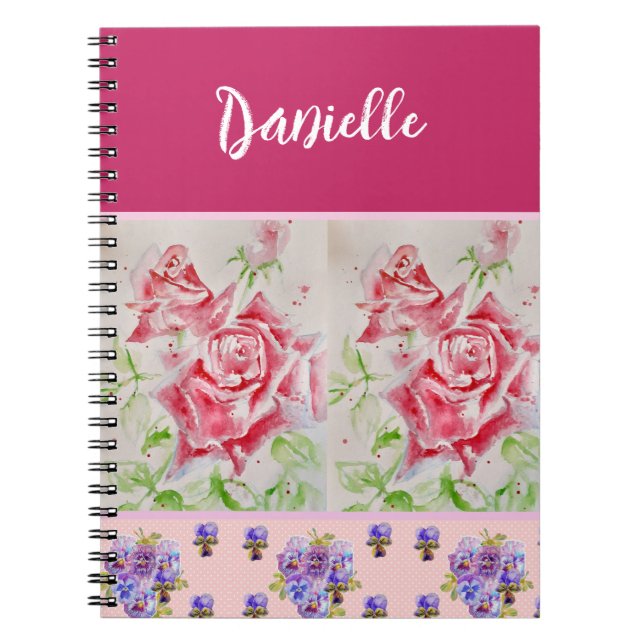 Carnet Aquarelle rose Rose personnalisable (Devant)