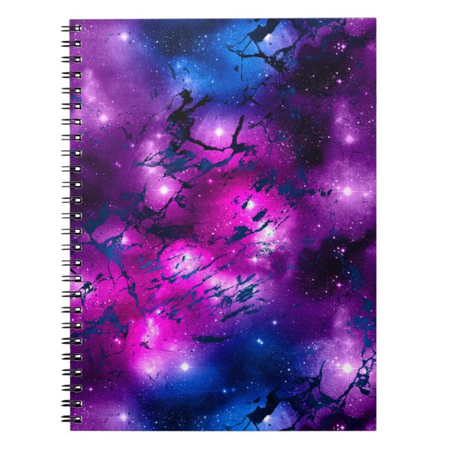 Carnet Aquarelle rose, violet et marbre bleu Galaxy (Devant)
