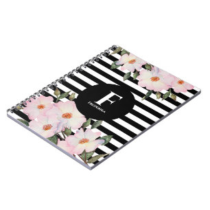 Carnet Aquarelle Roses roses Ballerina Grilles Monogramme