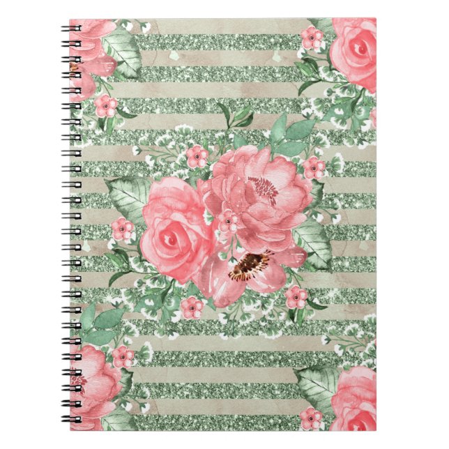 Carnet Aquarelle Roses roses sur les rayures de Parties s (Devant)