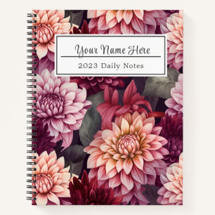 Carnet Aquarelle Rouge rose Dahlia Motif Design