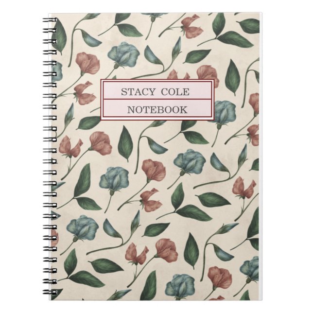 Carnet Aquarelle rouge vert mou personnalisée Floral (Devant)