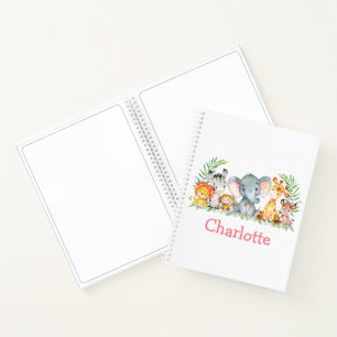 Carnet Aquarelle Safari Jungle Animaux Dessin rose
