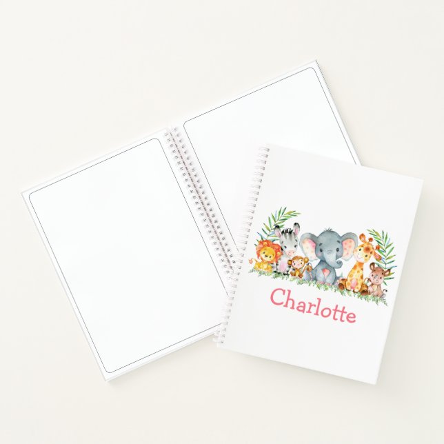 Carnet Aquarelle Safari Jungle Animaux Dessin rose (Intérieur)