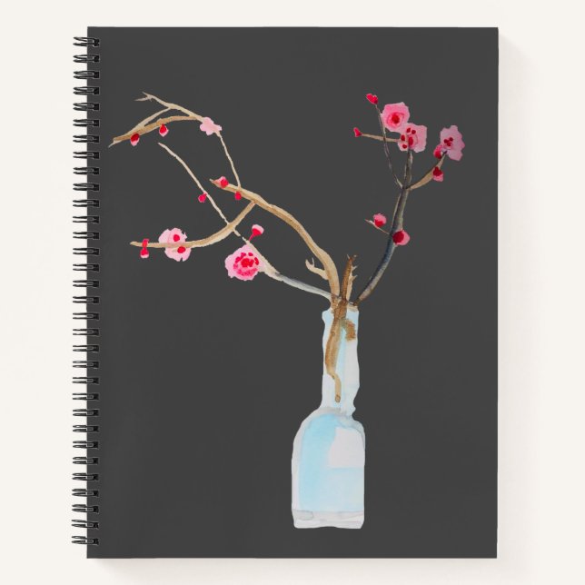 Carnet Aquarelle sakura fleurs de cerisier rose (Devant)