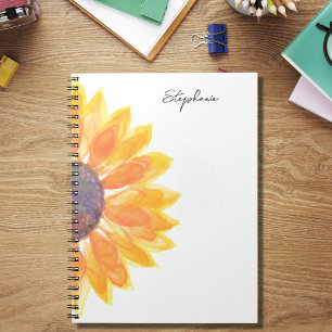 Carnet Aquarelle Sunflower Nom personnalisé