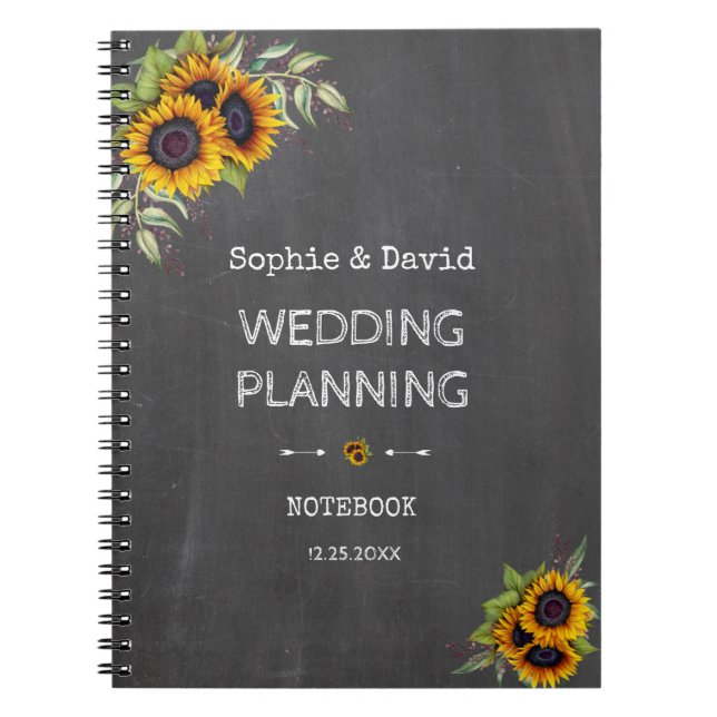 Carnet Aquarelle Sunflowers Chalkboard Wedding planner (Devant)