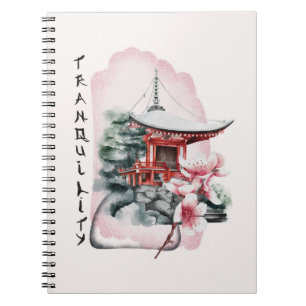 Carnet Aquarelle Temple japonais Sakura Blossom