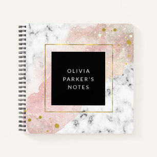Carnet Aquarelle transparente Marbre blanc et Faux Gold