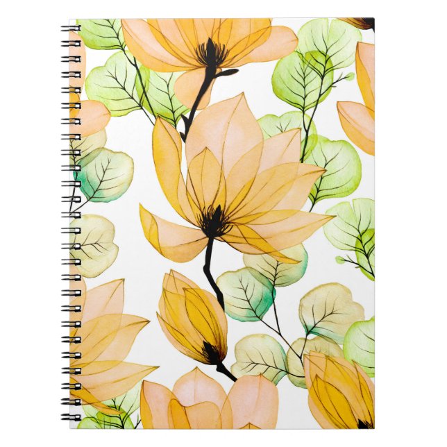 Carnet Aquarelle transparente motif avec fleurs de magnol (Devant)