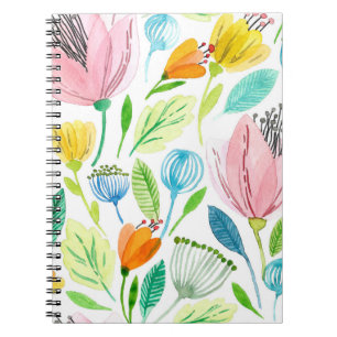 Carnet Aquarelle transparente motif avec rose et jaune f