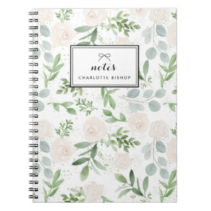 Carnet Aquarelle vert et fleurs blanches Motif