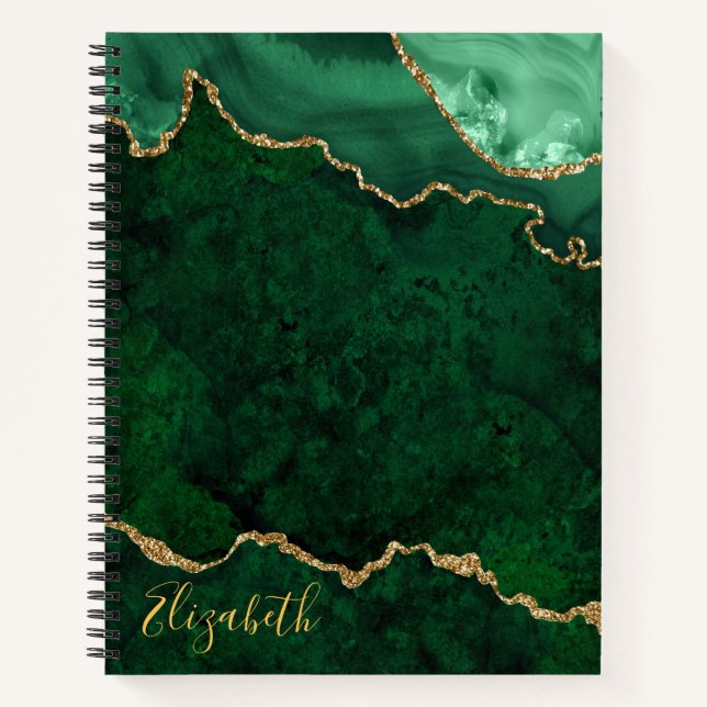 Carnet Aquarelle Vert Marbre Or Géode Agate (Devant)