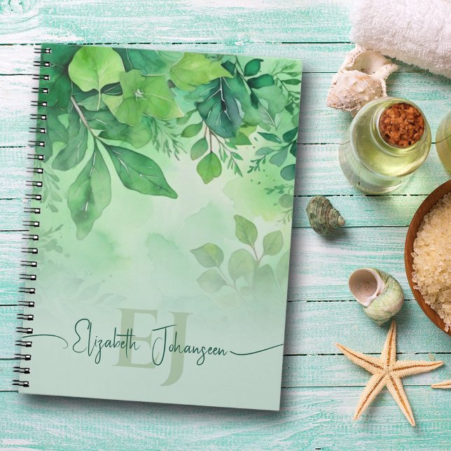 Carnet Aquarelle verte Feuilles Nature tropicale Monogram (Créateur téléchargé)