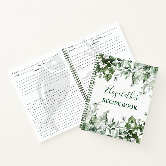 Carnet Aquarelle verte Ivy Ferns Sage Recette (Intérieur)