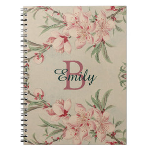 Carnet Aquarelle vintage rose florale personnalisée