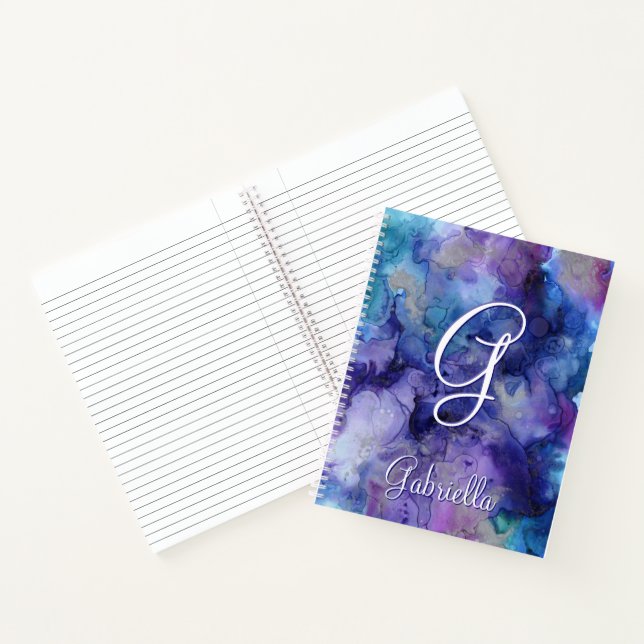 Carnet Aquarelle violette et bleu Galaxy Nom initial (Intérieur)