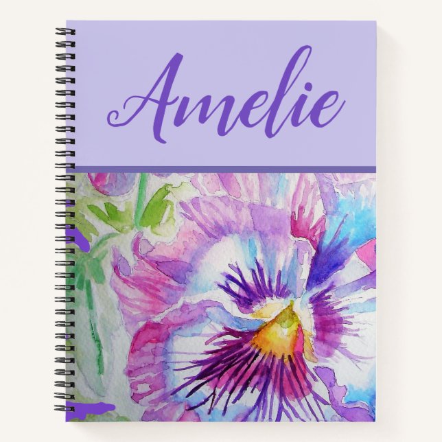 Carnet Aquarelle violette Panseuse Jolie Fleur Florale (Devant)