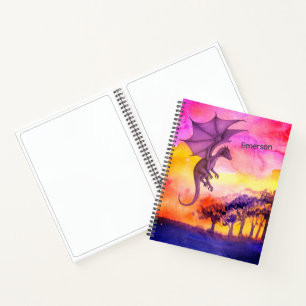 Carnet Aquarelle vive violet magique Dragon volant