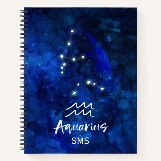 Carnet Aquarius Zodiac Constellation Blue Galaxy Monogram (Devant)