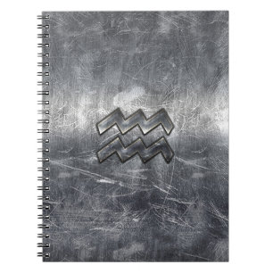 Carnet Aquarius Zodiac style acier argenté déprimé