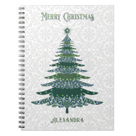 Carnet Arbre de Noël moderne Vert Blanc Personnalisé
